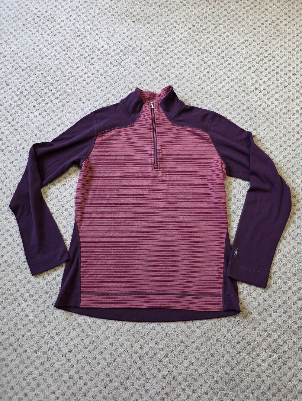Smartwool Striped Half-Zip Baselayer in Pink, Wine and Plum